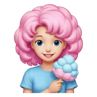 A girl hugging a big cotton candy puff with bright smile sticker