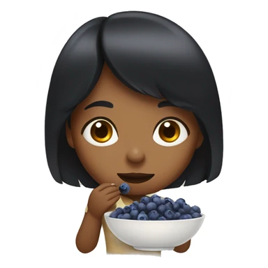 brown girl with black hair with bangs eating blueberries in bowl sticker
