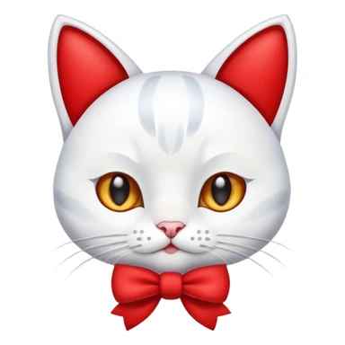 white cartoon cat with a red bow on right ear sticker