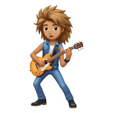 Super strong rockstar on the guitar while being shined on by a massive spotlight with his hair blowing and a cool aura sticker