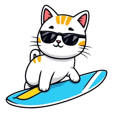 cat with sunglasses surfing a wave sticker