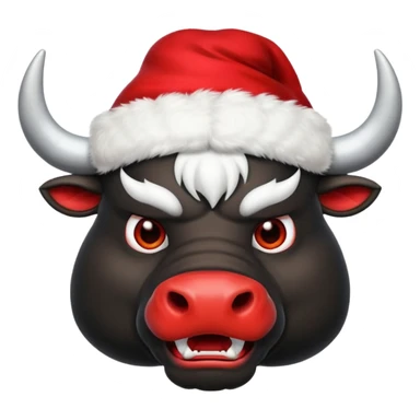 black angry powerful with red New Year's hat with white horns bull emoji sticker