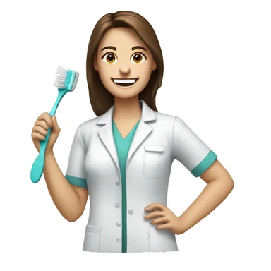 Woman dentist brown hair holding toothbrush smiling wide  sticker