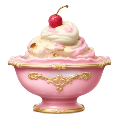 vintage light pink rococo bowl with ice cream sticker