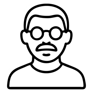 icône minimaliste d'un homme de 60 ans, cheveux très courts gris, visage rond, lunettes, moustache et bouc court sticker