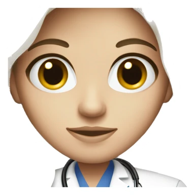 Beautiful white doctor with brunette long hair and black eye color sticker