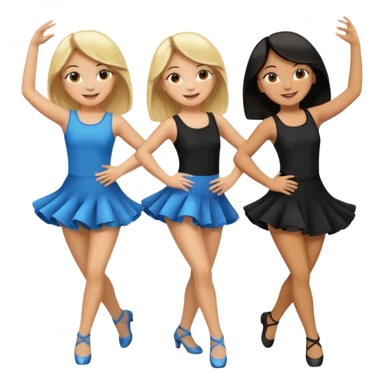 Emoji of 3 Girls dancing one with blonde hair, one tan skin with brown hair and one with black hair sticker