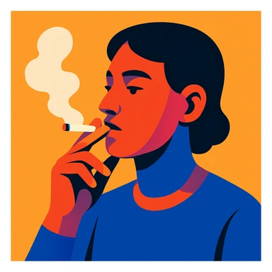 person smoking, neutral expression, simple background, modern illustration style, vibrant colors sticker