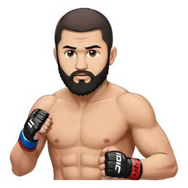 Islam Makhachev UFC fighter with beard in fighting stance, Dagestani MMA champion sticker