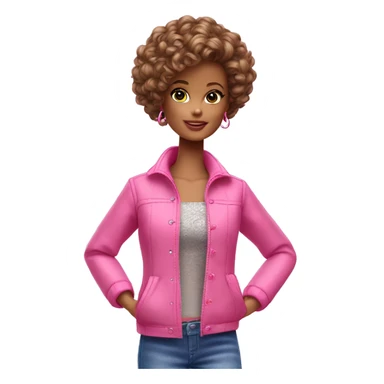 Curly Brown short hair barbie full body pink clouth sticker