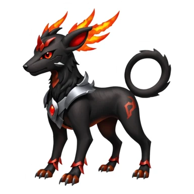 Futuristic volcanic elemental badass cool tough evil Houndoom-Houndour-Genesect-Pokémon-Fakémon-hybrid-creature sticker