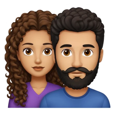 pareja de Mujer morena rizada cabello largo castaño ojos oscuros y hombre piel clara cabello negro con barba  y ojos marron sticker