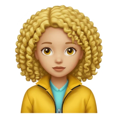 girl with yellow jacket, curly hair sticker