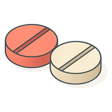 two round tablets side by side, 2D isometric style, minimalist background, detailed, soft shadows and highlights, transparent background sticker