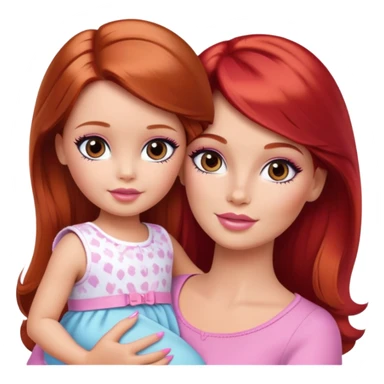 Barbie girl with makeup with brown hair with baby daughter girl with red hair by the hand sticker