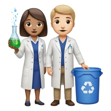 an otter disguised as a woman picking up trash bins, next to a man mad scientist sticker