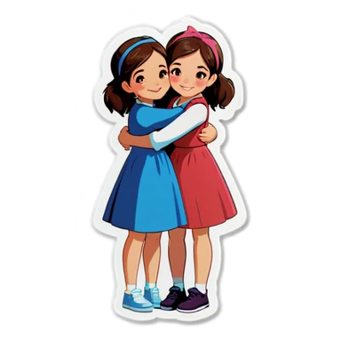 Two brunett girls hugging sticker