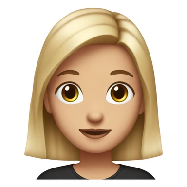 Blonde girl with medium long straight hair, green/ brown eyes, black shirt in hands a white/ pink Birthday cake sticker