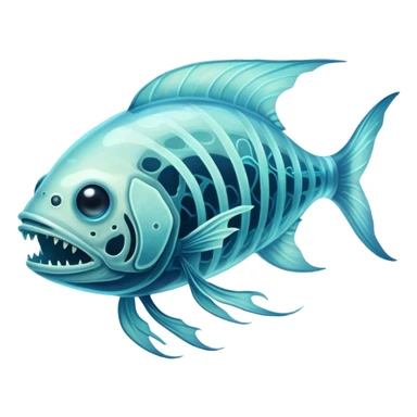 B ioluminescent Deep-Sea Phantom – A ghostly fish creature with translucent skin, eerie glowing patterns, and a skeletal grin sticker