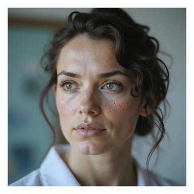 realistic woman with PCOS, face with acne, facial hair, thinning hair, clinical atmosphere, hyperrealistic 4K details sticker