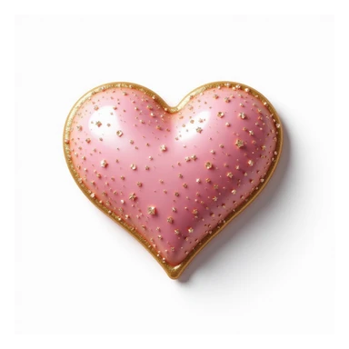 photorealistic pink heart with sparkles and gold outline, realistic drop shadow, white clean background sticker