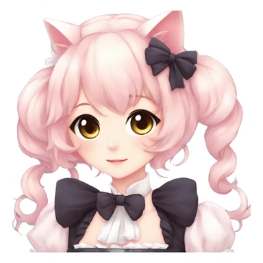 Gorgeous anime style catlady with blushing face with maid outfit bow tie idol model kawaiicore pearly petite simplistic aesthetic trending style sticker