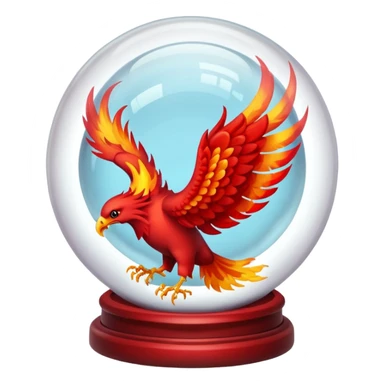 A red fiery phoenix inside a transparent crystal ball with no stand sticker