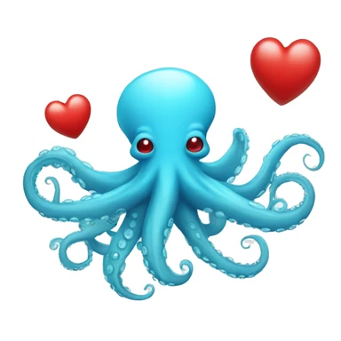Sky blue Octopus with red hearts in his tentacles sticker