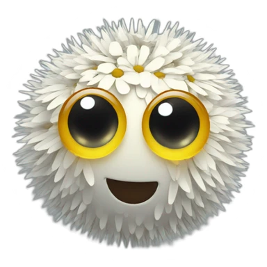 3d sphere with a cartoon dandelion texture with big kind eyes sticker