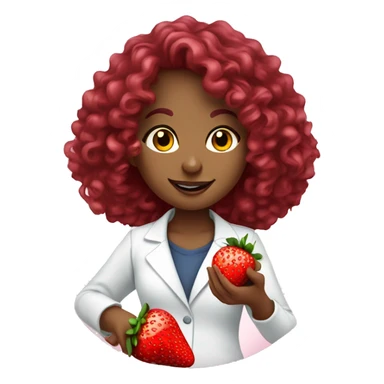 dietitian girl burgundy curly hair eating a strawberry  sticker