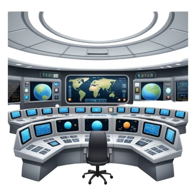 space mission command center with large screens showing spacecraft and planetary data sticker