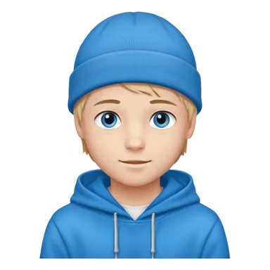 handsome and young teen pinterest boy good at fashion. popular among 'that brat girl', wearing hoodieand beanie with blue eye  and little smile sticker