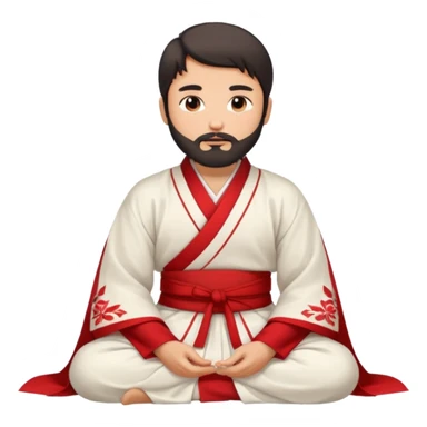 Beautiful man with lightly tan skin and dark beard in white and red Hanfu sitting on the ground sticker
