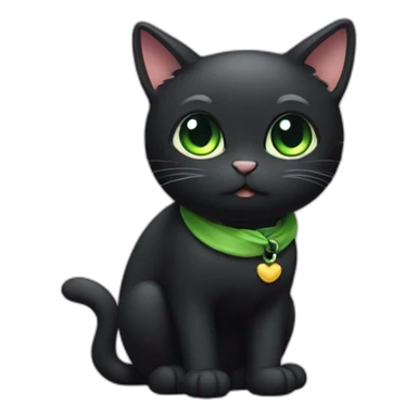 shy small black cat with gree eyes kawaii style full body sticker