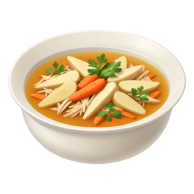 Mexican chicken broth (consomé de pollo): warm golden soup with shredded chicken, carrot, potato, and cilantro in a simple bowl sticker
