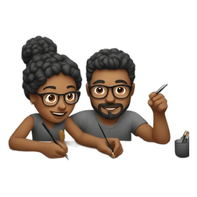 designer and writer working together with pen and brush sticker