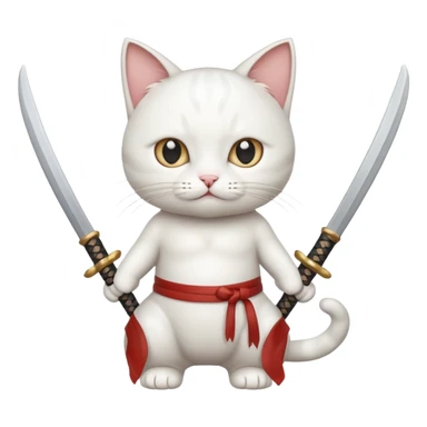 un gato blanco con reeferencia a roroa zoro "una espada en cada mano y una en la boca sticker
