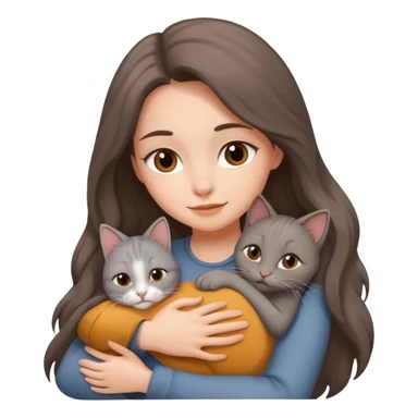woman hug with gray cat, brown long hair sticker