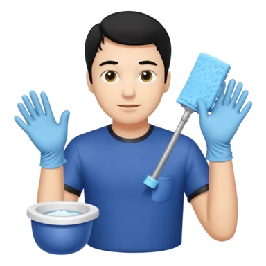 BLACK HAIR LIGHT SKIN MAN cleaning the toilet sticker