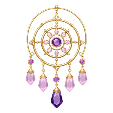 Epic Hanging gold suncatcher, threads with shiny sparkly amethyst and rose-quartz gemstones,  sticker
