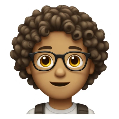 boy with curly brown hair, brown eyes and glasses sticker