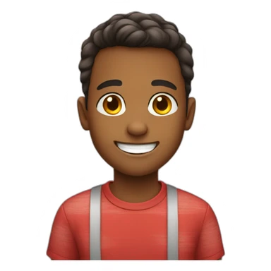 smiling boy with red shirt sticker