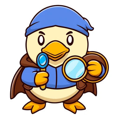 King Dedede from Kirby dressed as a detective, holding a magnifying glass, cartoon style sticker