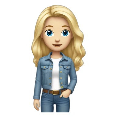 caucasian square cut blonde hair blue eyes white top jean jacket sticker