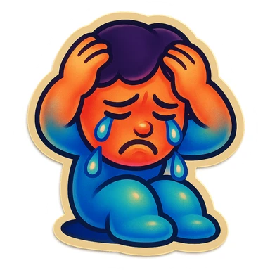 sad Tears rolling down face 
Mouth Pout
hands on head 
head down
 sticker