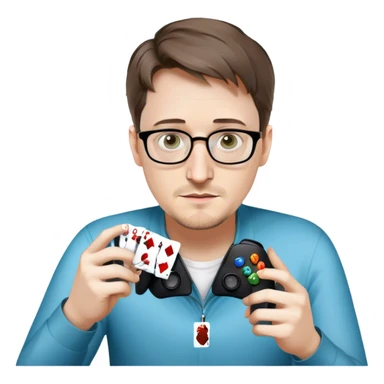 Edward Snowden revealing an Xbox controller in one hand like a magician revealing a playing card, close up, realistic  sticker