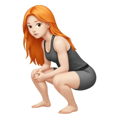 Pale girl with long orange hair squatting weight  from side sticker