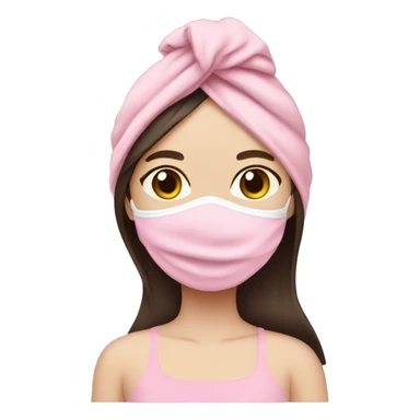 Pale girl with pink face mask in a pink towel with dark brown hair  sticker