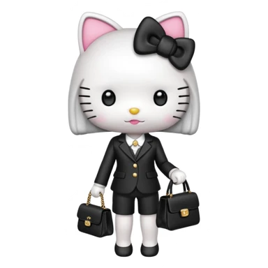 Hello Kitty wears in Chanel with a black bag Timeles sticker