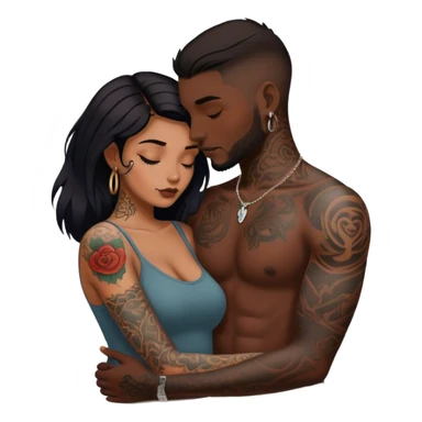 intimate moment between lovers🍒, 👀JetSetFly , photo Realistic sfw pose Couple with tattoos , Tefi Valenzuela sticker